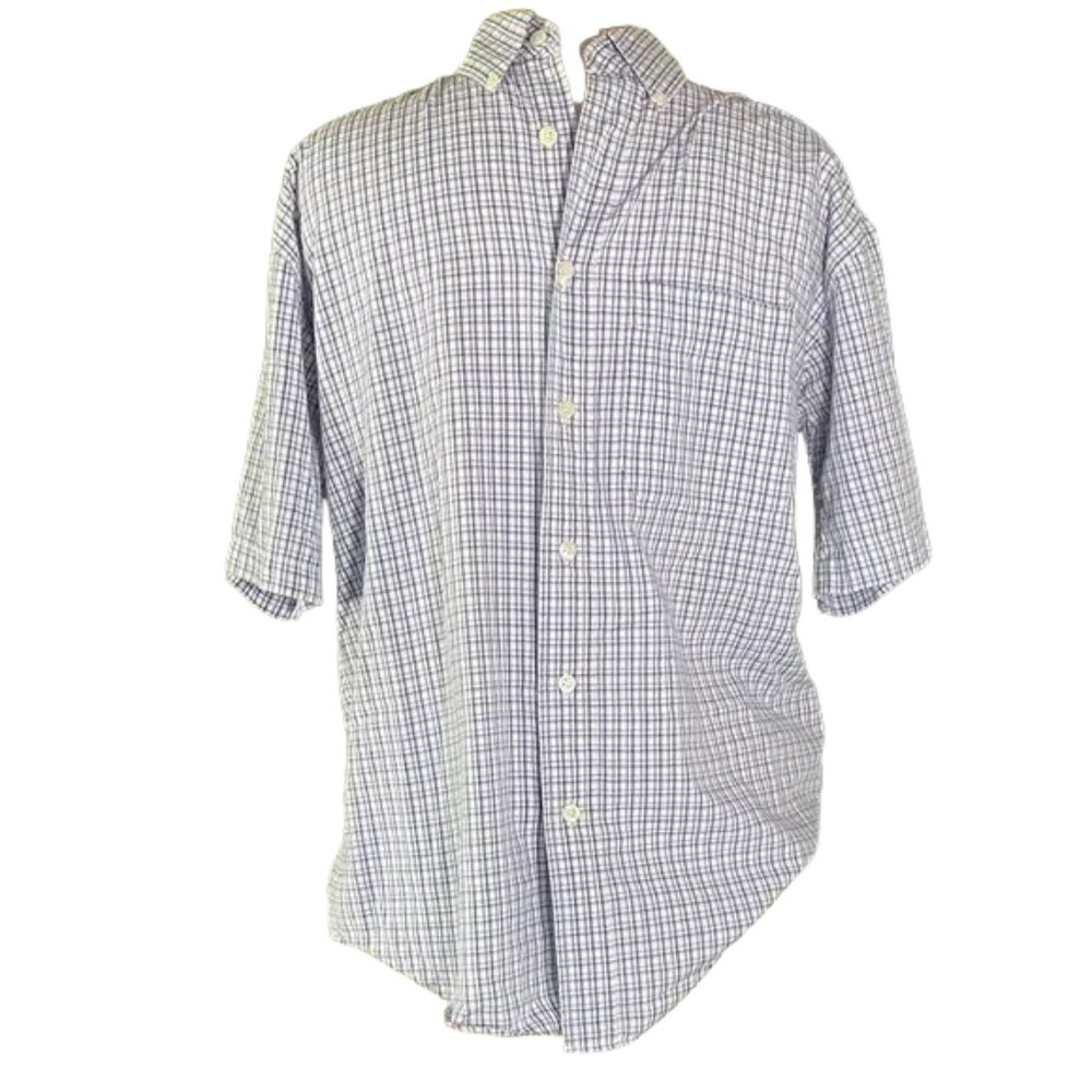 Haggar Men's Light Blue Plaid Button Down Shirt